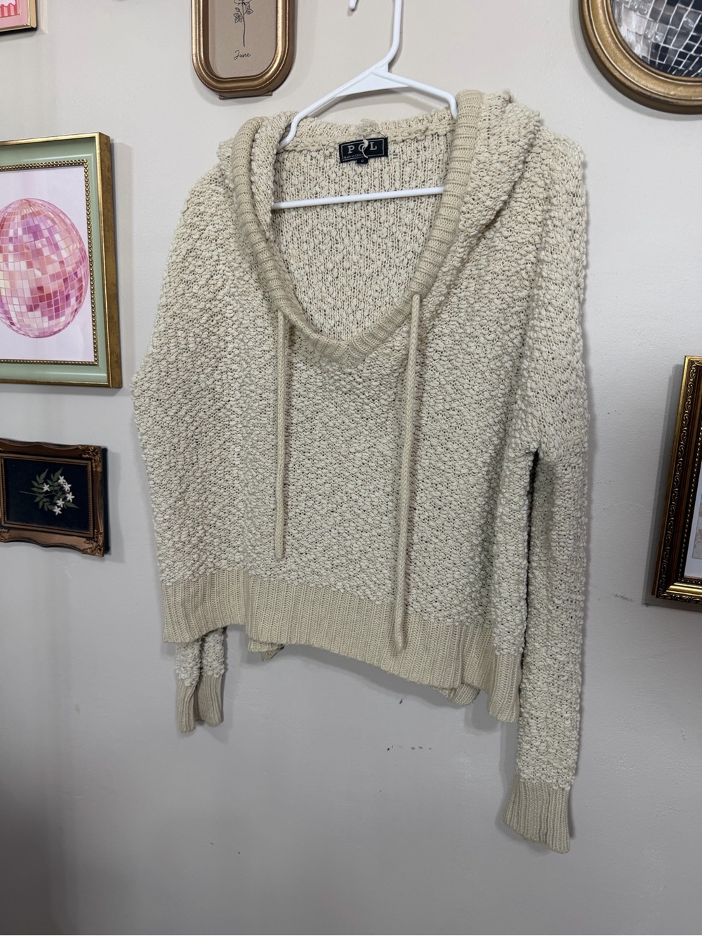 POL Cream Knit Hooded Sweatshirt Sweater
